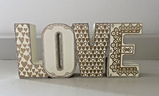 Wooden Love Sign for Home Décor.  Gold and Creamy White  17cm x 7.5cm 