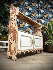 Victorian Fretwork Walnut Wall Hanging Dresser Cabinet Shelf Chippy Old Painted