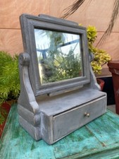 Vintage Wooden Hand Crafted Gray Color Table Dressing Mirror With Drawer Box