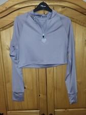 Pink Soda Mauve Purple/grey Crop Top Long Sleeve White Logo Uk 10