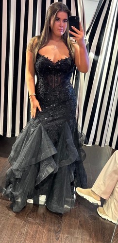 Black sequin beaded tulle - beaded,