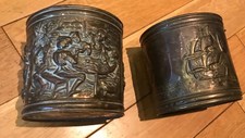 2x  Vintage Brass Embossed Plant Pots Planters (Big shed shelf)