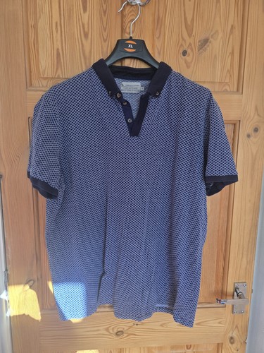 Mens navy white patterned polo - navy,