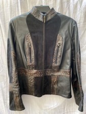 Womens Animal Print 2 Tone Genuine Premium Leather Mid Len Jacket Size M 32-36''