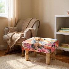 Fox Printed Linen Footstool