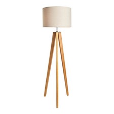 Inlight LED Floor Lamp Tripod Matt Natural Wood Effect Drum Shade Modern 153.5cm