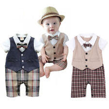 Newborn Infant Baby Boys Gentleman Jumpsuit Button Romper Formal Outfits Clothes