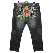 Christian Audigier Sacred Heart Panther Tattoo Style Y2K Grunge Straight JeansXL