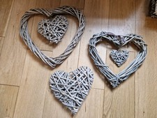 Set Of 3 Wicker Hanging Heart Decorations Wall Ornament Ornaments Cute