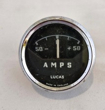 Vintage Lucas Amp meter Black Dial Ammeter  50+ 50- chrome bezel 
