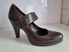 NICOLE FARHI DESIGNER 4 EU 37 WOMENS BROWN LEATHER COURT HEELS SHOES NARROW