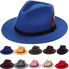 100 % Wool Fedora Hat Unisex Feather Hat Crushable Wide Brim Felt Hat Trilby Hat
