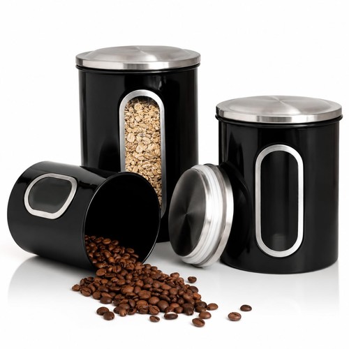 3piece black kitchen canister - black,