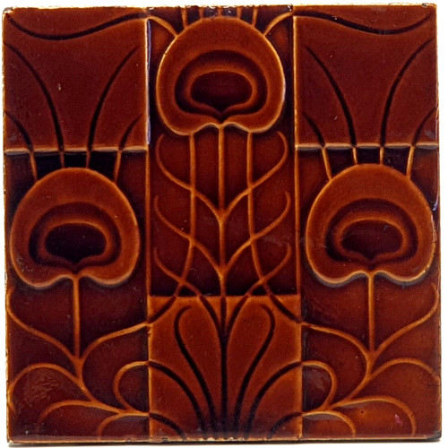 Antique fireplace tile - fireplace, brown