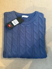 Men’s Cotton Traders 100% Cotton Steel Blue Cable Knit Jumper BNWT