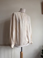 OLEG CASSINI 100% Silk Cream Blouse. M UK 12 14 Textured Flowing Elegant