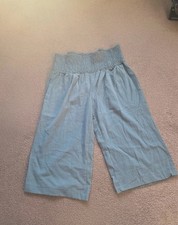 Ladies Elasticated Waist Cropped Trousers Blue Grey Xl New With Out Tags