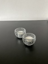 Two Identical Round Weighty Bubble Glass Tea Light Holders. Height 4cm.