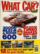 WHAT CAR? MAGAZINE SEP-1994- Rover 600ti, BMW 325i E36, Xantia, Mondao, Cavalier