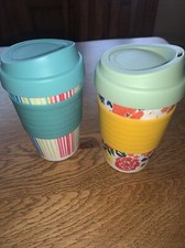2 X 12oz On The Go Reusable Coffee Tea Mugs Stripe And Floral With Solid Lid