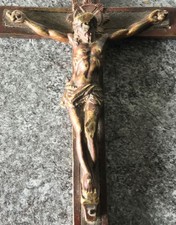 antique NUN PECTORAL bronze and wood religious CRUCIFIX inri