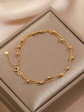18ct Solid Gold Double Beaded Chain Bracelet - 18K, Au750, fine, shiny, gift