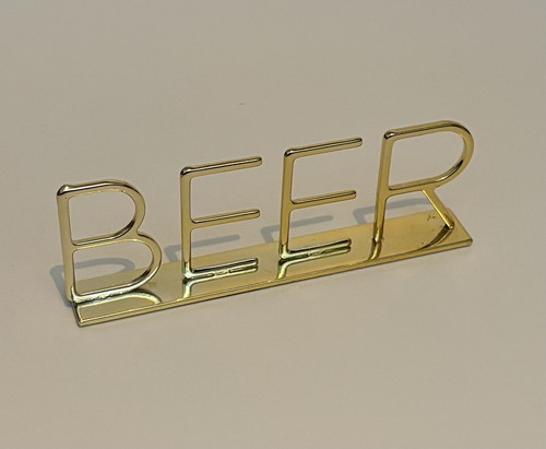 Metal gold beer table sign - metal,
