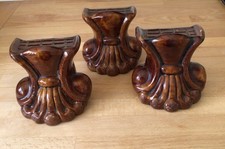 Antique Rockingham Georgian treacle pottery lion paw furniture stands x 3 