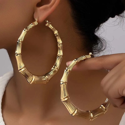 Large bamboo hoop earrings - large,