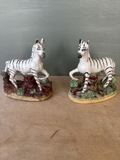Rare Antique 19C English Staffordshire Zebra African Equine Pair 5.5”