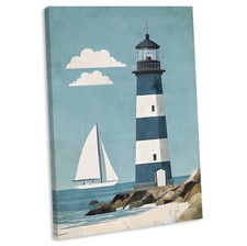 Lighthouse Canvas Wall Art Print Coastal Seaside Boat Painting Nautical Picture