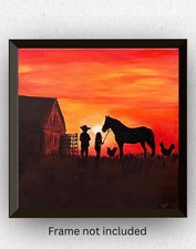 Horse Barn Boy Girl At Sundown