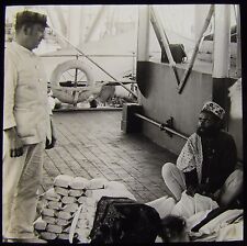 Glass Magic Lantern Slide ONBOARD A SHIP MENDING LIFE BELTS ? C1890 PHOTO