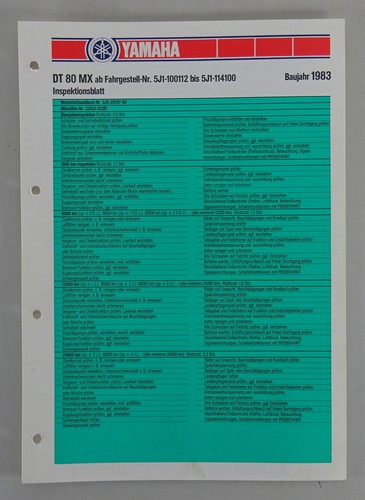 Inspection sheet yamaha - inspection, dt