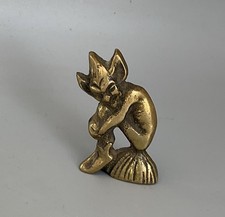 V SMALL BRASS TONE METAL PIXIE ON MUSHROOM - CORNISH PISKIE / GOOD LUCK CHARM ?