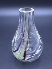 Caithness Green and Brown Lines Bud Vase with label