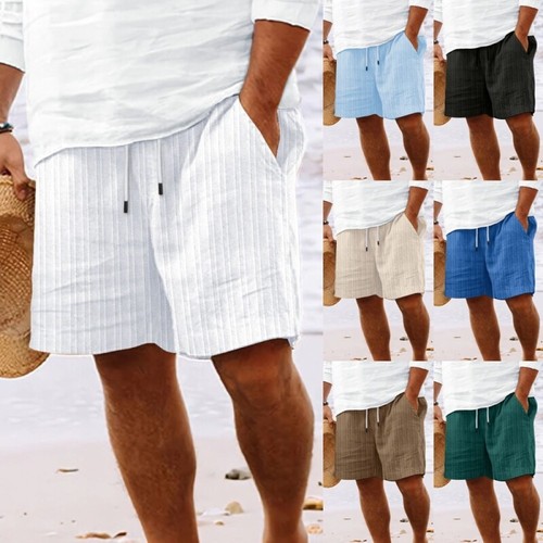 Mens cotton linen beach shorts - linen,
