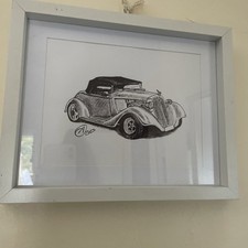 Rolls Royce Classic Car Framed Pen Drawing Original Artwork