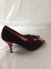 Heine Black Suede & Red Patent