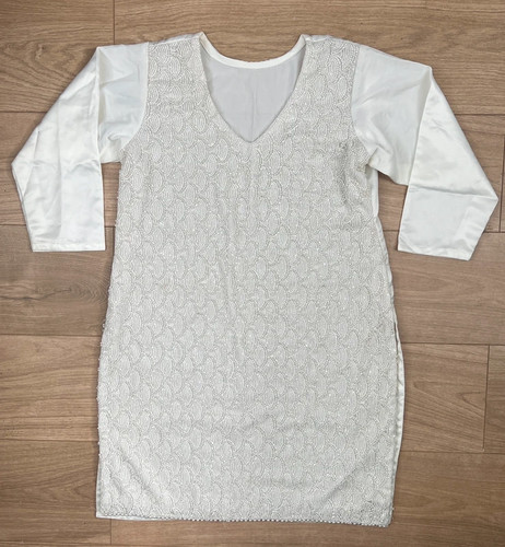 White silky beaded shalwar - silky,