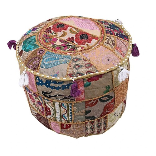 Indian vintage patchwork pouf - indian,