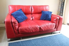 Red leather sofa 1970'2 style drop down head rests italian design