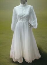 Vintage 1970s Medieval Revival Nylon Lace Caped Sleeve Wedding Dress Halloween S