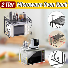 2 Tier Metal Microwave Oven Rack Stand Storage Kitchen Counter Top Shelf UK
