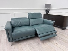DFS Samantha Teal Genuine Leather 3 Seater Electric Power Recliner + Headrests