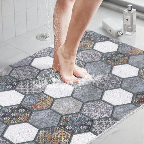 Corner shower mat with - corner,