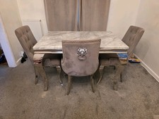 1.6 Marble Effect Table And Chairs With 3 Lion Knocker Chairs And 1 Bench