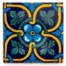 Zacarias - Handmade Mexican Ceramic Talavera Large 10.5cm Tile Ethically Sourced