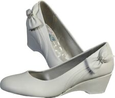 Girl Holy Communion Shoes Bridesmaid Wedge Heel White Bow Rhinestone Size 3