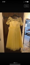 Tulle Bridesmaid Dress A-line/Princess Short Sleeve Tea-Length Lace Appliqued